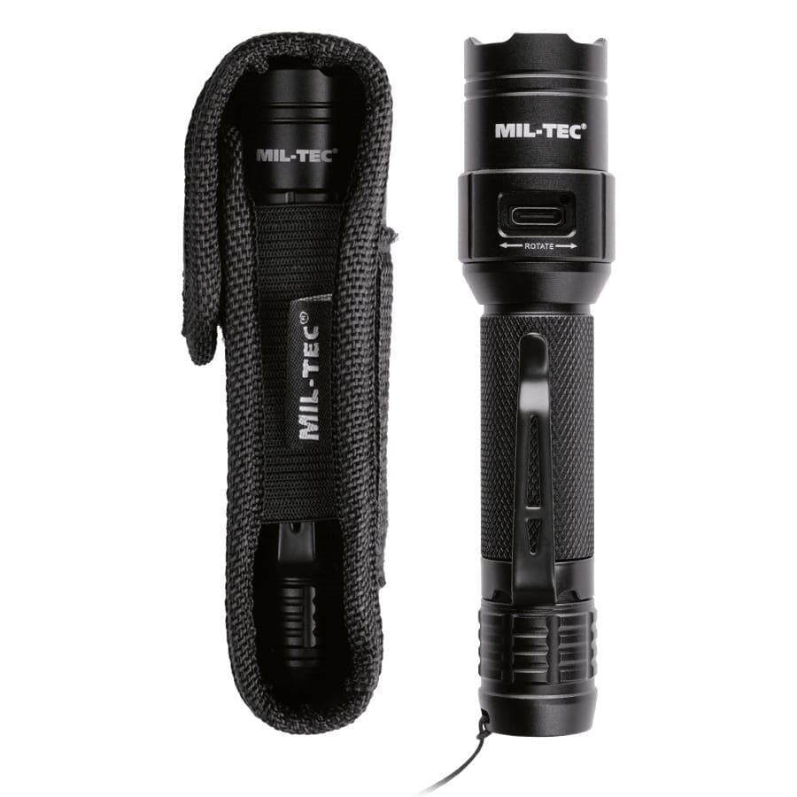 MIL-TEC® MINI el feneri 450lm IPX7 şarj edilebilir SİYAH