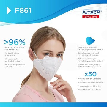 MASKE FILTECH F861 FFP2 CE Sertifikalı Beyaz Solunum Maskesi 50 adet