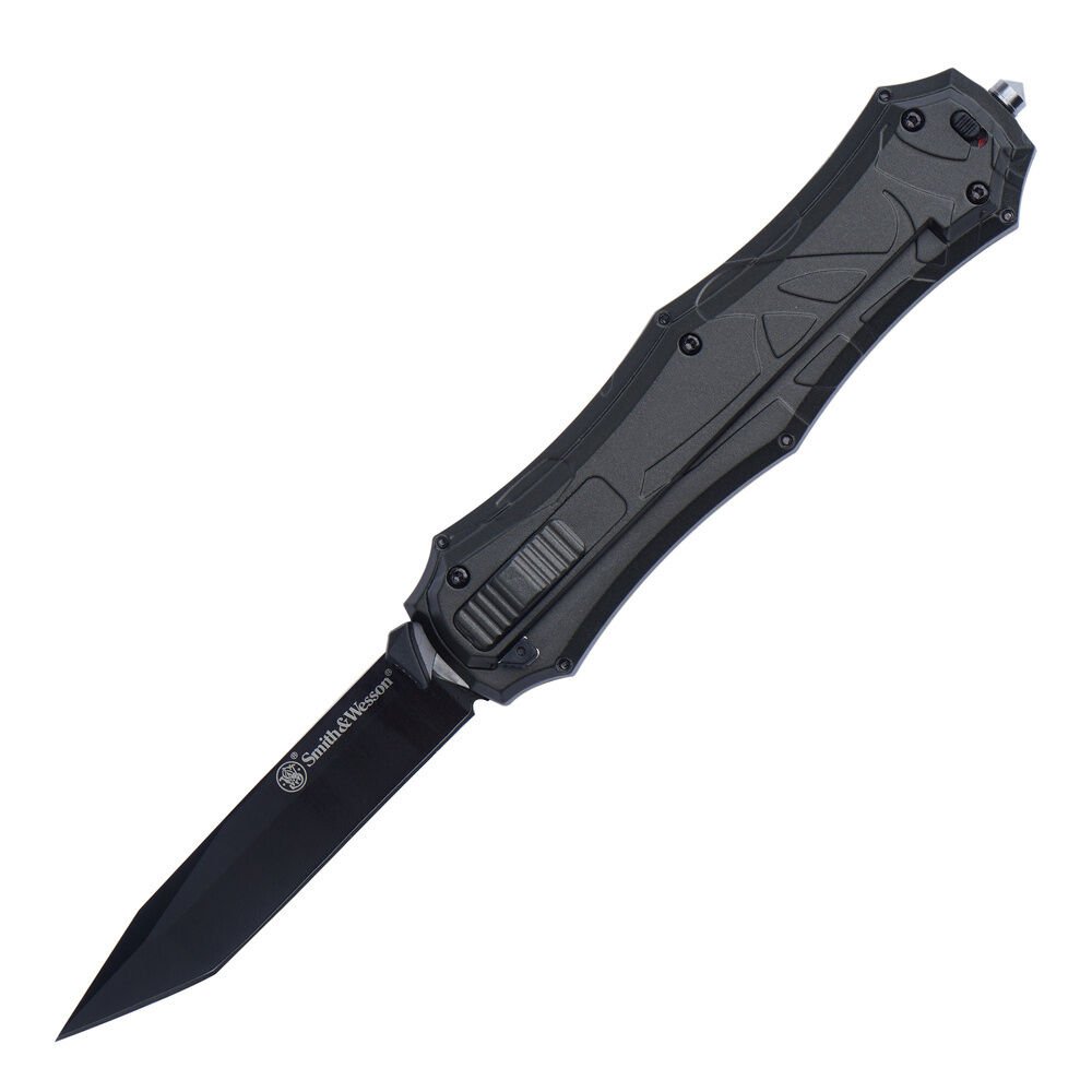 Smith&Wesson - Destekli Açılan OTF Katlanır Bıçak - AUS-8 - Siyah - SWOTF9B