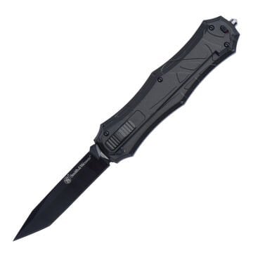 Smith&Wesson - Destekli Açılan OTF Katlanır Bıçak - AUS-8 - Siyah - SWOTF9B