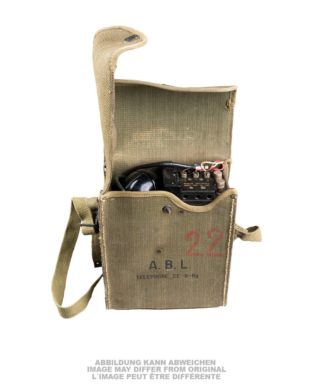 Orijinal ABD II. Dünya Savaşı Dönemi Ordu Saha Telefonu Model EE-8 Tuval Taşıma Çantasıyla
